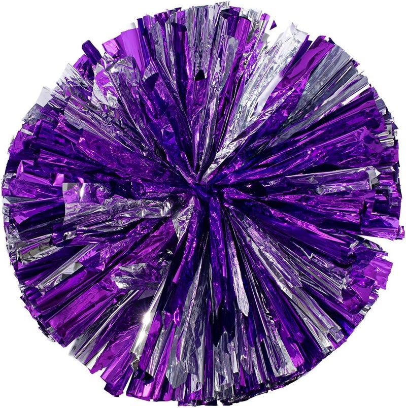Anderson's Premium Purple & Silver Metallic Foil Baton Pom Poms, 14" Cheer Shakers for Homecoming, Football, Parades, Weddings, Spirit Rallies, Fundraisers, Graduation, Holiday Events & More, Set of 2 - Image 1